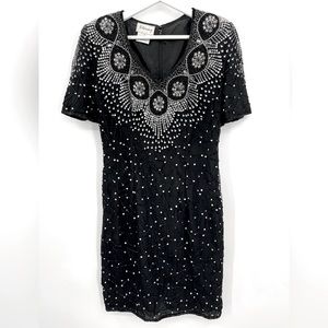 90’s Vintage 100% Silk Sequin Dress Stenay Formal Gown Cocktail Dress Black